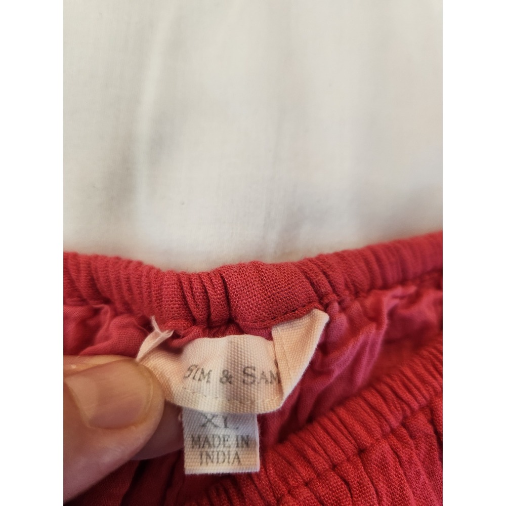 Sim & Sam Hot Pink Smocked Midi Dress XL Linen Blend Ruffle Hem Short Sleeve - Picture 8 of 10